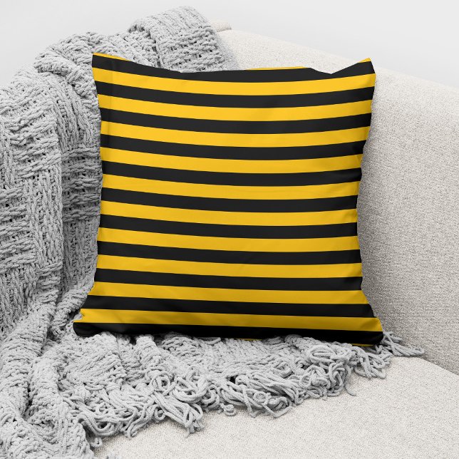 Modern Yellow Black Striped Pattern Throw Pillow (Creator Uploaded)