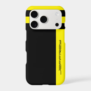 Modern Yellow & Black Two Way Stripe, Custom Name