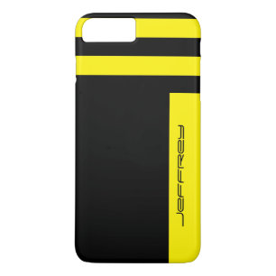 Modern Yellow & Black Two Way Stripe, Custom Name iPhone 8 Plus/7 Plus Case