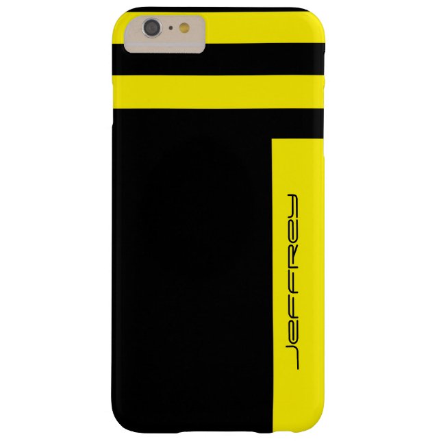 Modern Yellow & Black Two Way Stripe, Custom Name Case-Mate iPhone Case (Back)