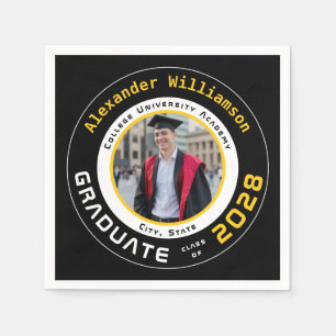 Modern Yellow Black White Graduation Photo Napkin