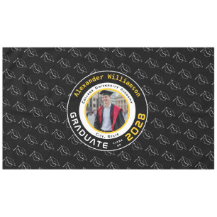 Modern Yellow Black White Graduation Photo Party Tablecloth