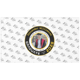 Modern Yellow Black White Graduation Photo Party Tablecloth