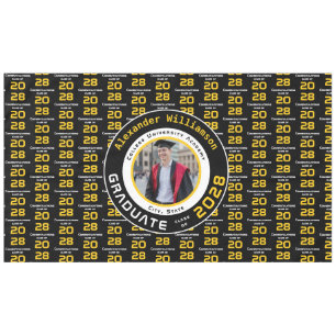 Modern Yellow Black White Graduation Photo Party Tablecloth