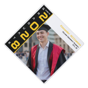 Modern Yellow Black White Photo Graduation Cap Topper