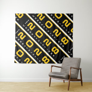 Modern Yellow Black White Step & Repeat Graduation Tapestry