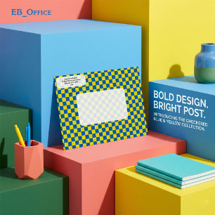 Modern Yellow & Blue Chequered  Return Address  Envelope
