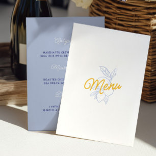 Modern Yellow & Blue Citrus Wedding Menu Card