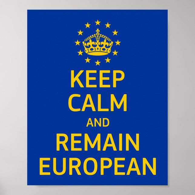 Modern Yellow Blue Keep Calm Crown Europe Vector Poster (Front)