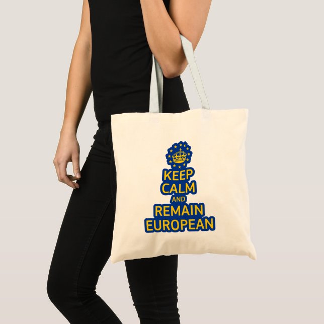 Modern Yellow Blue Keep Calm Crown Europe Vector Tote Bag (Front (Product))