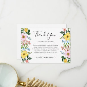 Modern Yellow Blue Pink Spring Floral Wedding Thank You Card