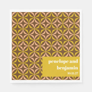 Modern Yellow Brown Pattern Retro Custom Wedding  Napkin
