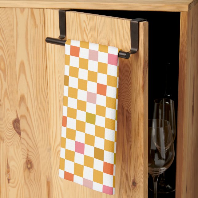 Modern Yellow Chequered Pattern Kitchen Towel (Thirds Fold)