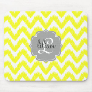 Modern Yellow Chevron Ikat Personalized Mouse Pad