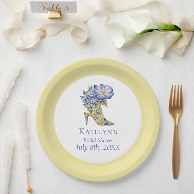  Modern Yellow Chinoiserie High-Heel Shoe Paper Plate (Wedding)