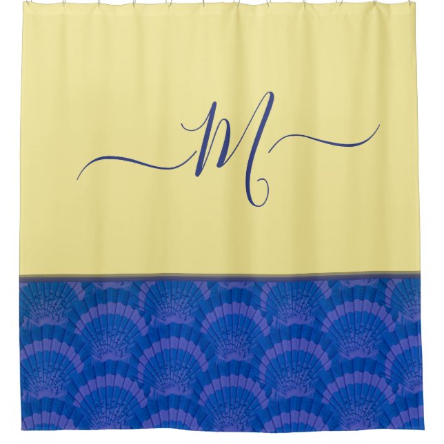 Modern Yellow Coastal Blue Seashell Monogram  (Front)