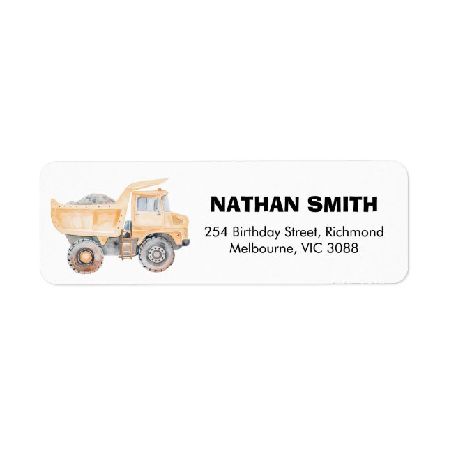 Modern Yellow Construction Birthday Return Address (Front)