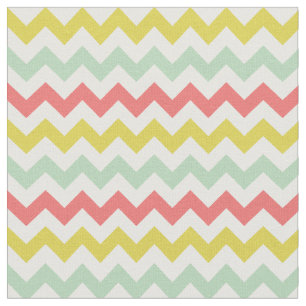 Modern Yellow Coral Mint Green Chevron Print Fabric