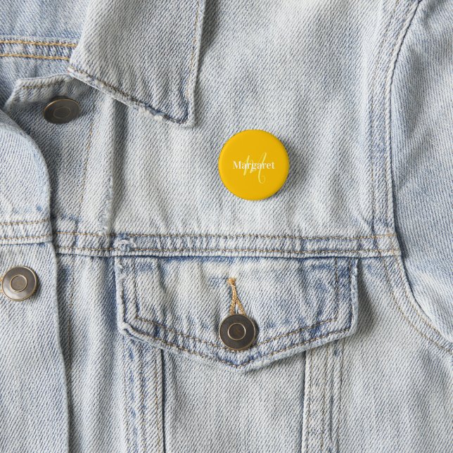 Modern yellow custom name 1 inch round button (In Situ)