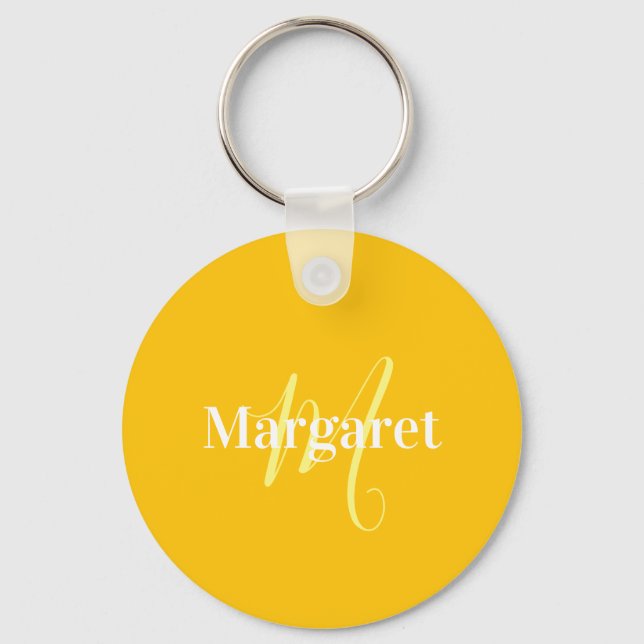 Modern yellow custom name keychain (Front)
