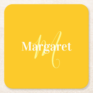 Modern yellow custom name square paper coaster