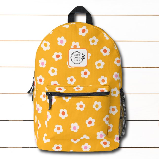 Modern Yellow Daisy Floral Custom Corporate Logo Printed Backpack (Creator Uploaded)