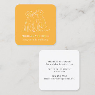 Modern Yellow Dog Walking Dog Walker Pet Sitter Square Business Card