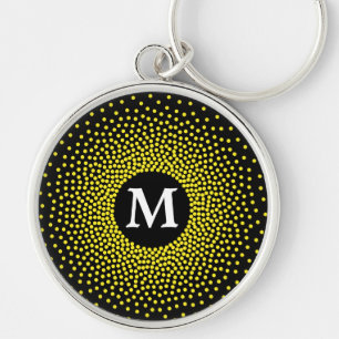 Modern Yellow Dot Pattern with MONOGRAM Keychain