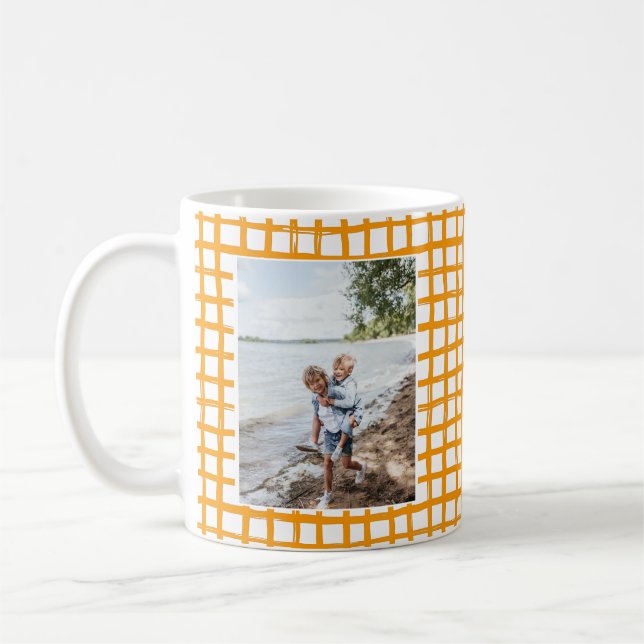 Modern Yellow Drawn Plaid Pattern 2 Photo Coffee Mug (Left)