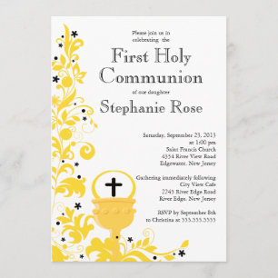 Modern Yellow Floral First Holy Communion Invitation
