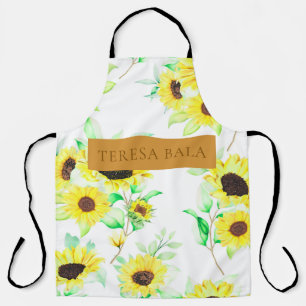 Modern Yellow Floral Personalized Rustic Design Apron