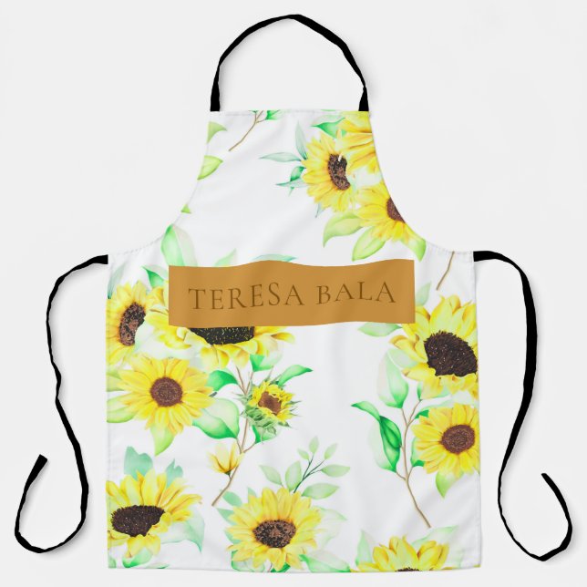 Modern Yellow Floral Personalized Rustic Design Apron (Front)