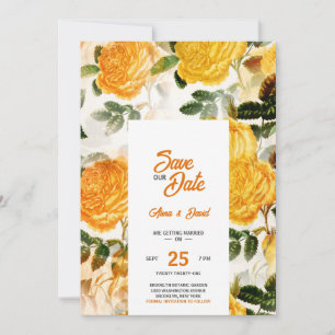 Modern Yellow Floral Save The Date Invitation
