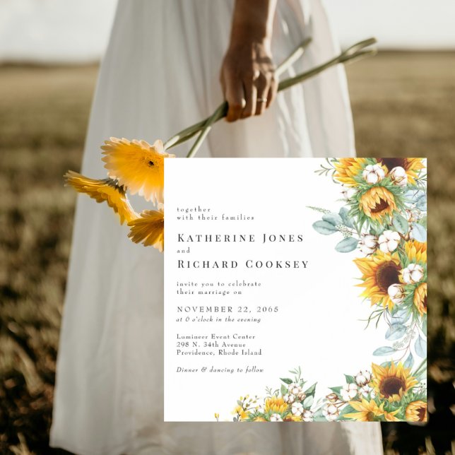Modern Yellow Floral Sunflowers No Parents Wedding Invitation (Creator Uploaded)
