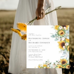 Modern Yellow Floral Sunflowers No Parents Wedding Magnetic Invitation