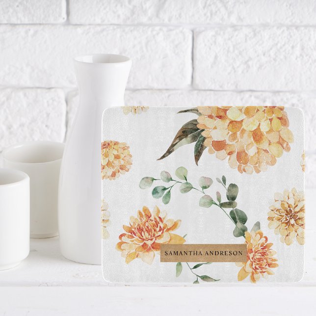 Modern Yellow Flowers & Kraft Personalized Gift Cutting Board (Creator Uploaded)