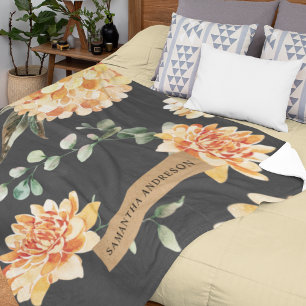 Modern Yellow Flowers & Kraft Personalized Gift Fleece Blanket