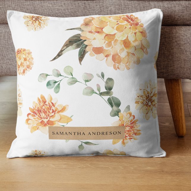 Modern Yellow Flowers & Kraft Personalized Gift Throw Pillow (Creator Uploaded)