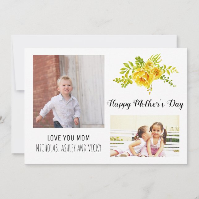 Modern yellow flowers Mother's Day floral photo Card (Front)