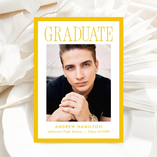 Modern Yellow Frame 2 Photo Graduation Announcement (Creator Uploaded)