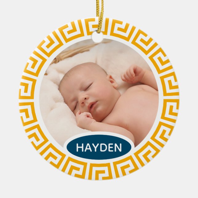 Modern Yellow Geometric Custom Photo Ceramic Ornament (Front)