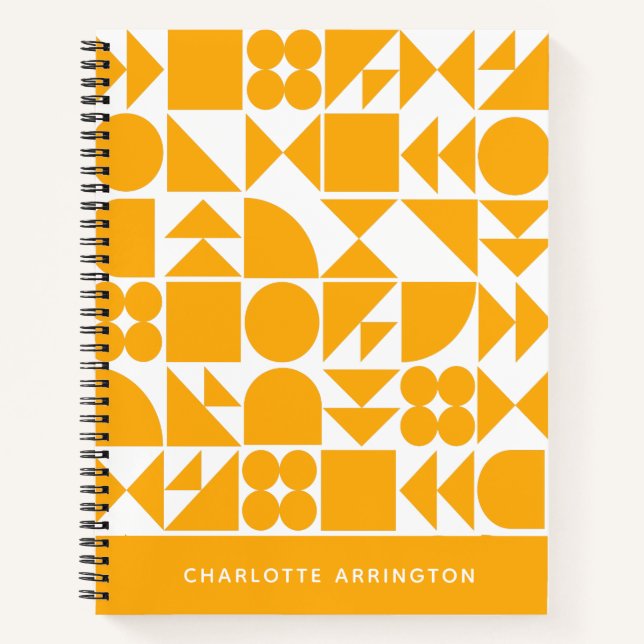 Modern Yellow Geometric Personalized Name School Notebook (Front)