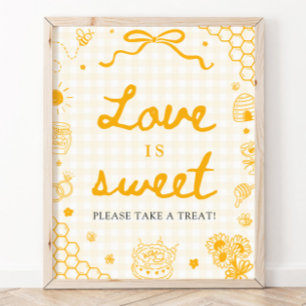 Modern Yellow Gingham Honey Bee Love is Sweet Sign