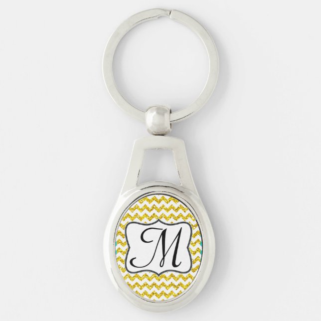 Modern Yellow Glitter Chevron Zig Zag Key Chain (Front)