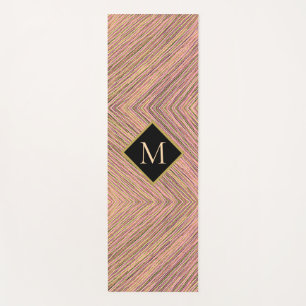 Modern Yellow Gold Glitter Monogram Stripes Yoga Mat