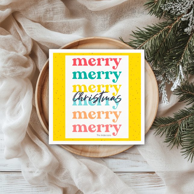 Modern Yellow Gold Stars Colourful Merry Christmas Napkin (Creator Uploaded)