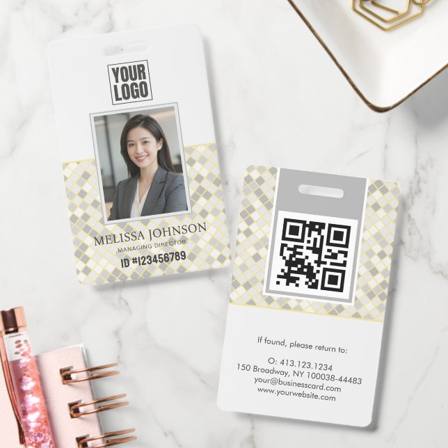 Modern Yellow & Gray Geometric Photo ID Badge (Office)
