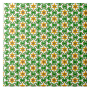 Modern Yellow Green Abstract Geometric Floral Tile