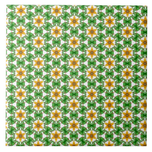 Modern Yellow Green Abstract Geometric Floral Tile (Front)