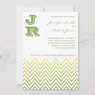 Modern Yellow Green Chevron Wedding Invitation